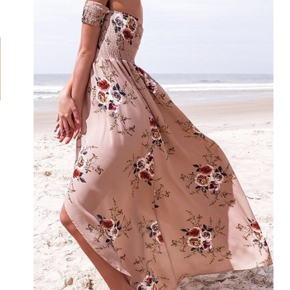 Available Chiffon Maxi Lining Floral Beach Dress - Picture 6 of 7